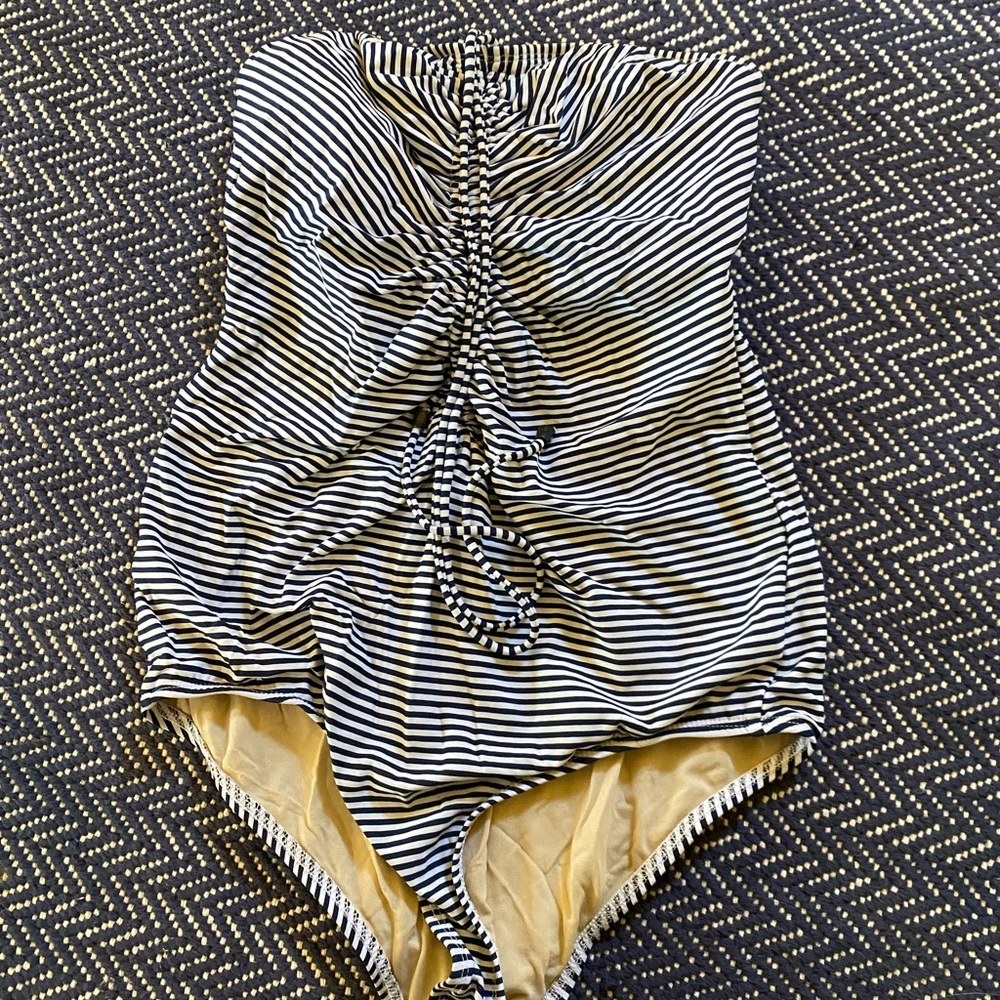 Maternity Black and White Striped Swimsuit